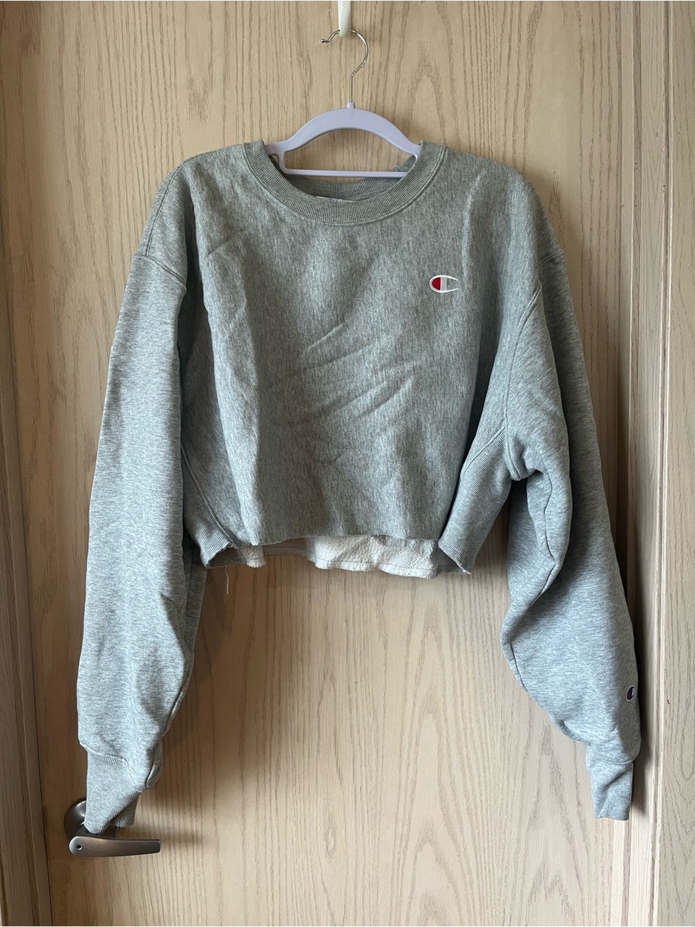 Champion Grey Crop Lounge Cotton Crewneck Sweatshirt